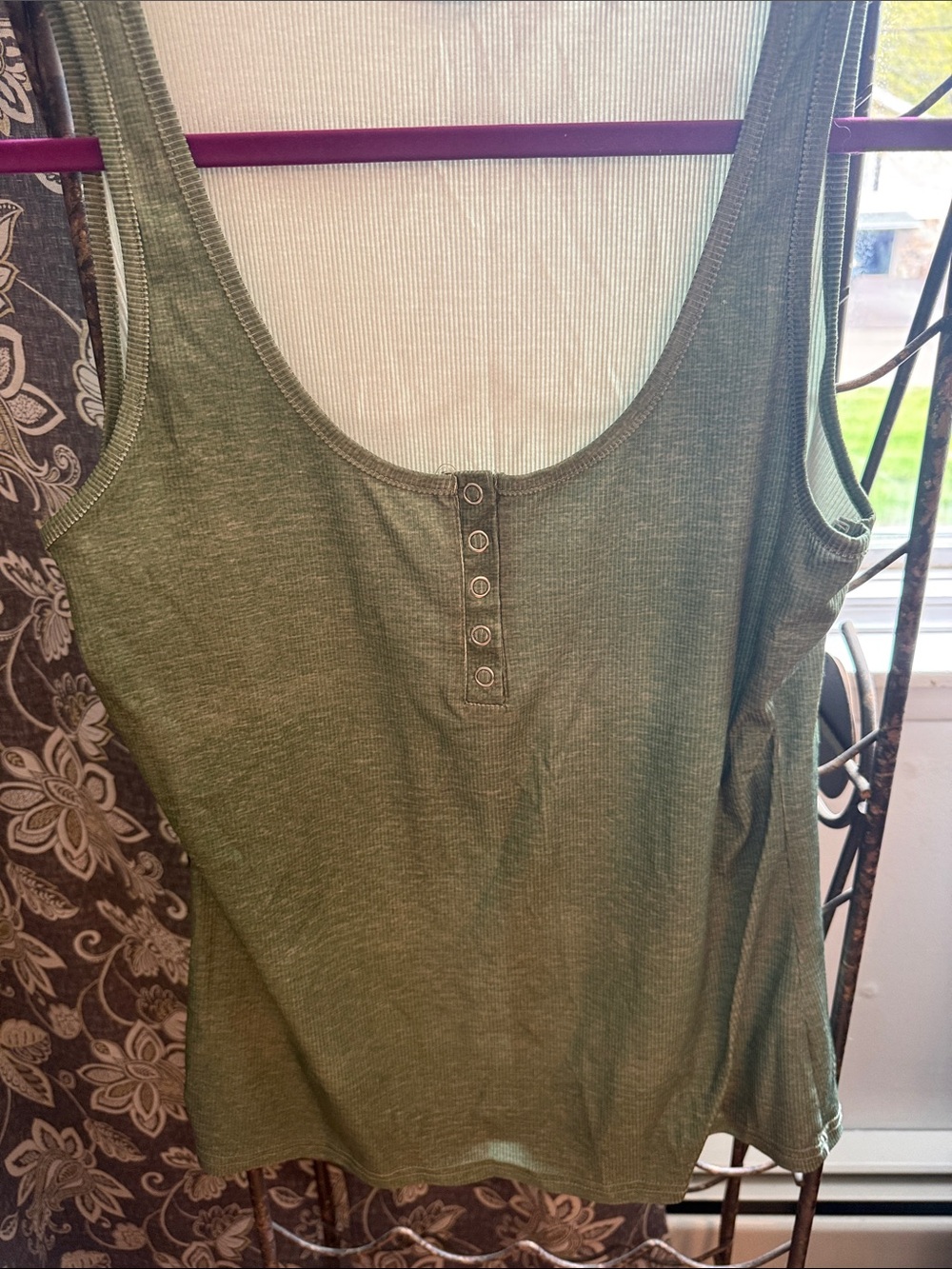 Chico's Olive Green Ribbed Henley Tank - Picture 3 of 5